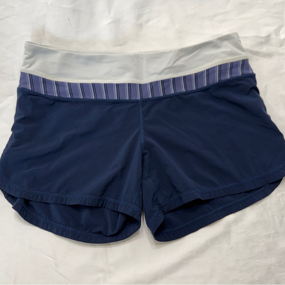 Lululemon Women’s Size 8 Navy Running Shorts White & Stripe Waistband